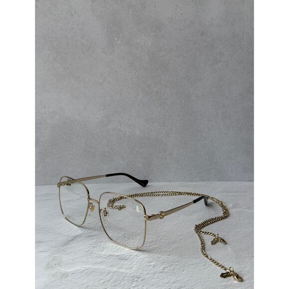 NEW Gucci GG1092OA Gold Square Eyeglasses Frames Chain $605 main image 6